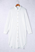 White Striped Button Up Long Sleeve Swimsuit Cover Up