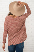 Stripe Side Slits Stitching Long Sleeve Top