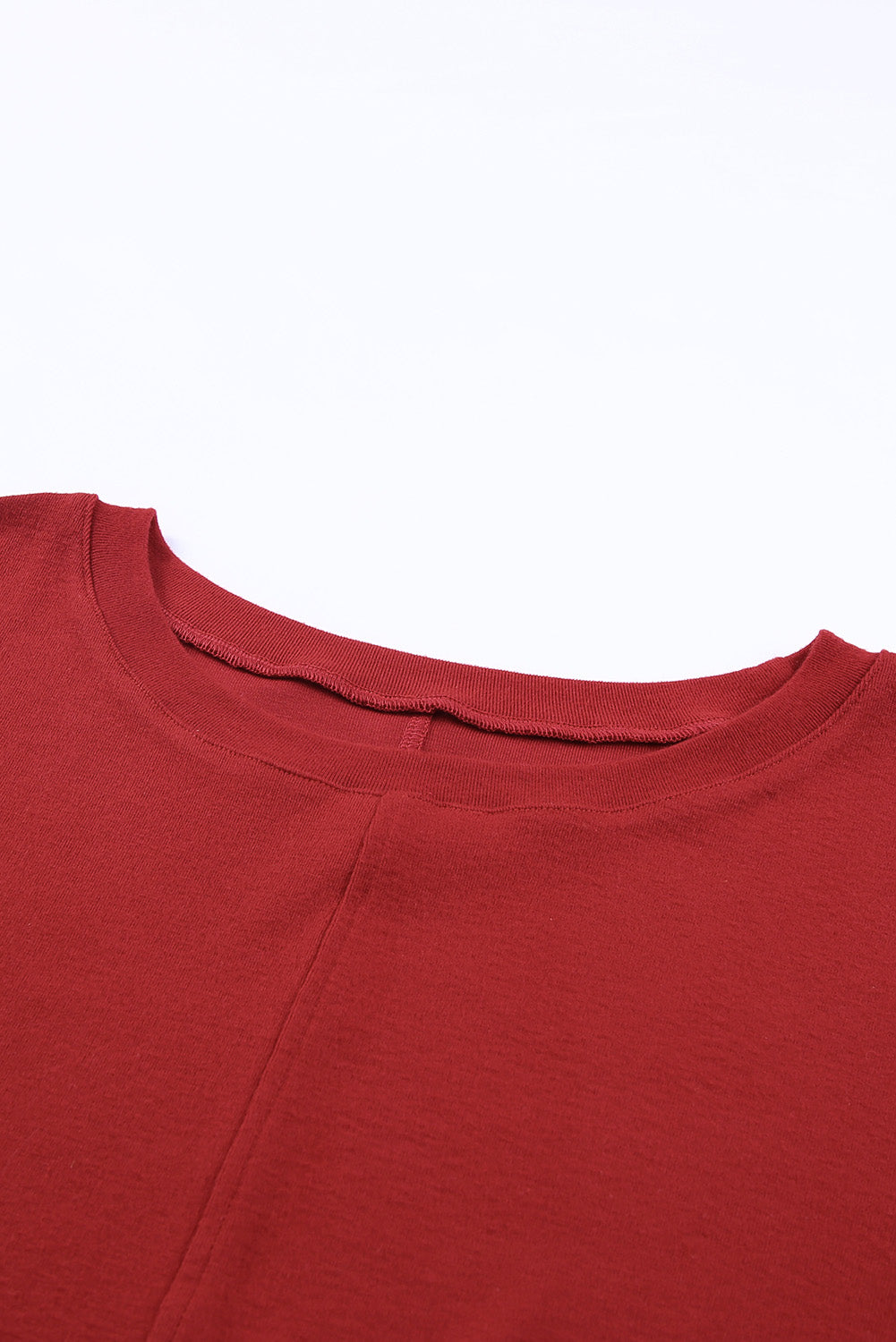 Red Basic Solid Color Seam Long Sleeve Top