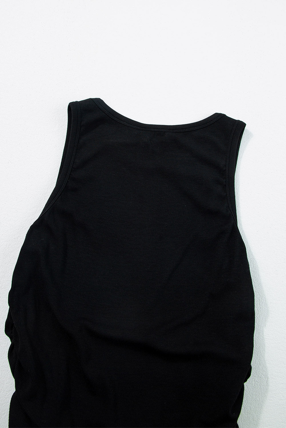 Black Solid Color Ruched Side Ribbed Tank Top