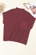 Oatmeal Patch Pocket Ribbed Knit Short Sleeve Sweater