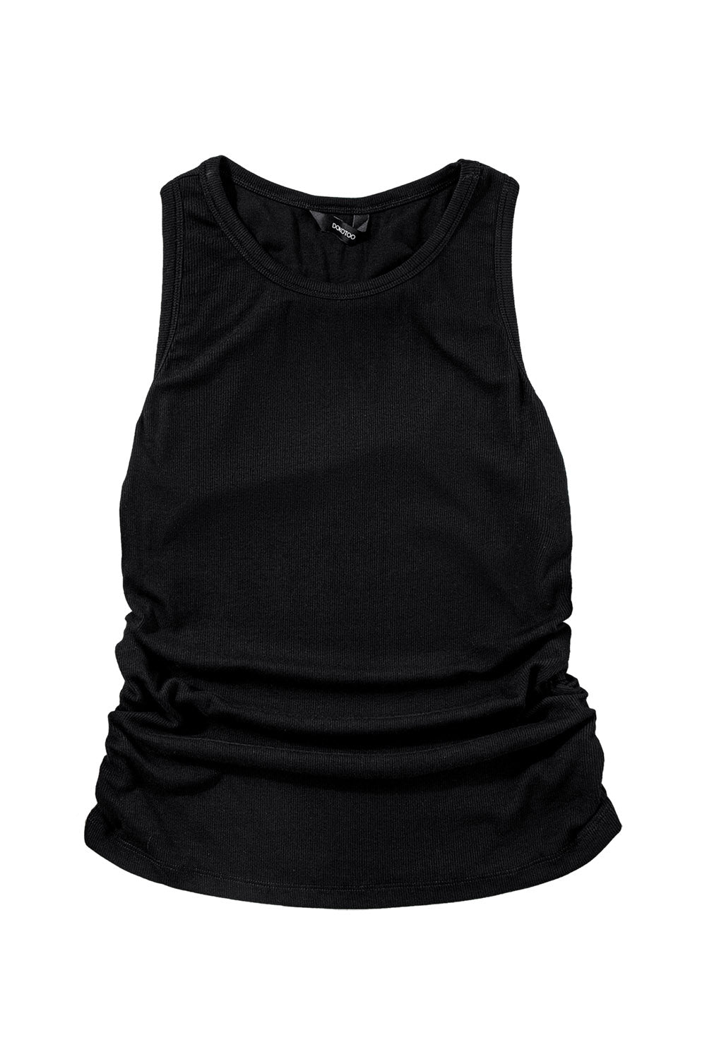 Black Solid Color Ruched Side Ribbed Tank Top