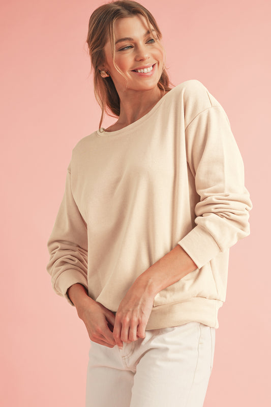 Apricot Bowknot Plain Round Neck Sweatshirt