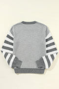 Brown Stripe Twisted Knitted Drop Shoulder Sweater