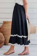 Black Ric Rac Trim High Waist Maxi Skirt