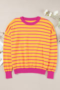 Orange Stripe Round Neck Drop Shoulder Loose Sweater