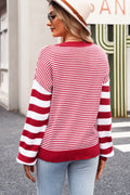 Brown Stripe Twisted Knitted Drop Shoulder Sweater