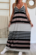 Multicolour Stripes Spaghetti Straps V Neck Maxi Dress