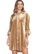 Flaxen Velvet Button Front Shirt Mini Dress