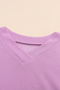 Purple V-neck Shoulder Down Long Sleeved Top