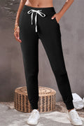 Black Casual Drawstring Drop Waist Pocketed Joggers