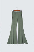 Green Solid High Waist Fit and Flare Pants