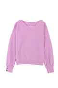 Purple V-neck Shoulder Down Long Sleeved Top