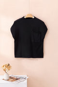 Oatmeal Patch Pocket Ribbed Knit Short Sleeve Sweater