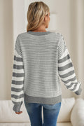 Brown Stripe Twisted Knitted Drop Shoulder Sweater