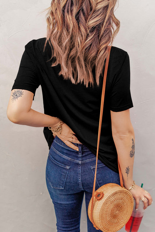 Black Short Sleeve Distressed Basic T Shirt