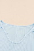 Sky Blue Mineral Wash Long Sleeve Waffle Knit Top