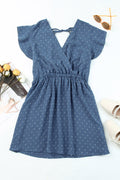 Sky Blue Swiss Dot V Neck Wrap Beach Dress