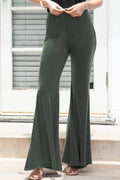 Green Solid High Waist Fit and Flare Pants