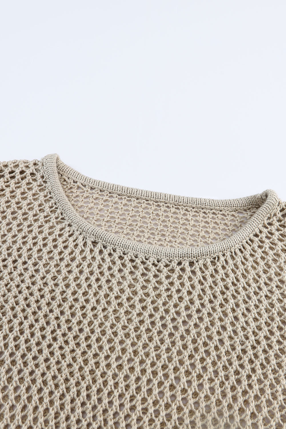 Khaki Solid Hollow-out Knit Long Sleeve Top