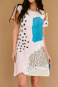 Tie Dye and Spotted Print Color Block Casual T Shirt Summer Dress