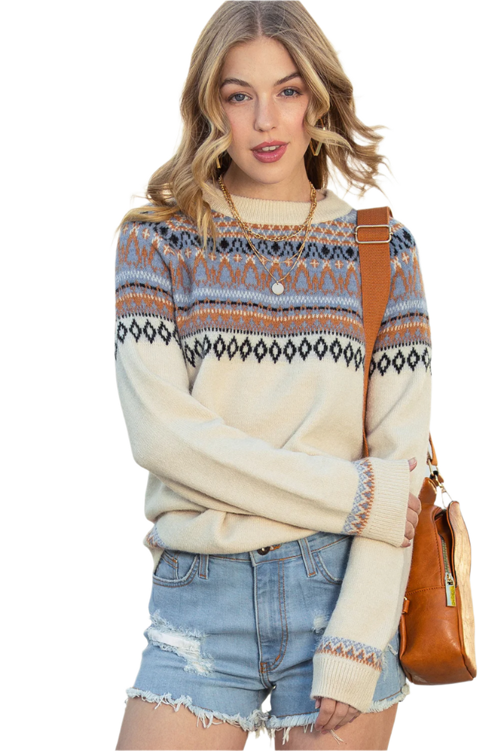 Multicolor Geometric Pattern Pullover Sweater