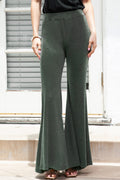 Green Solid High Waist Fit and Flare Pants