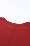 Red Basic Solid Color Seam Long Sleeve Top