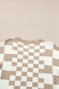 Black Checkered Drop Shoulder Round Neck Sweater