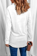 Plain White Solid Color Casual V Neck Long Sleeve Knit Top