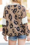 Multicolor Leopard V Neck Patchwork Long Sleeve Top