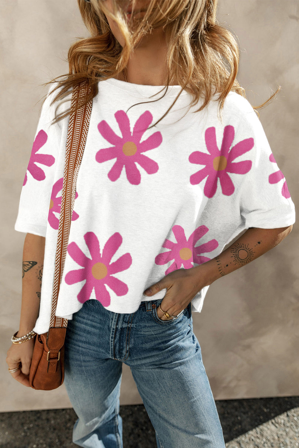 White Vibrant Star Patchwork Loose T-shirt