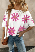 White Vibrant Star Patchwork Loose T-shirt